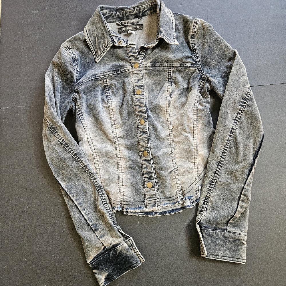 Urban Outfitters Women's XS Velvet Feel Acid Wash Jacket Cropped Distressed Snap